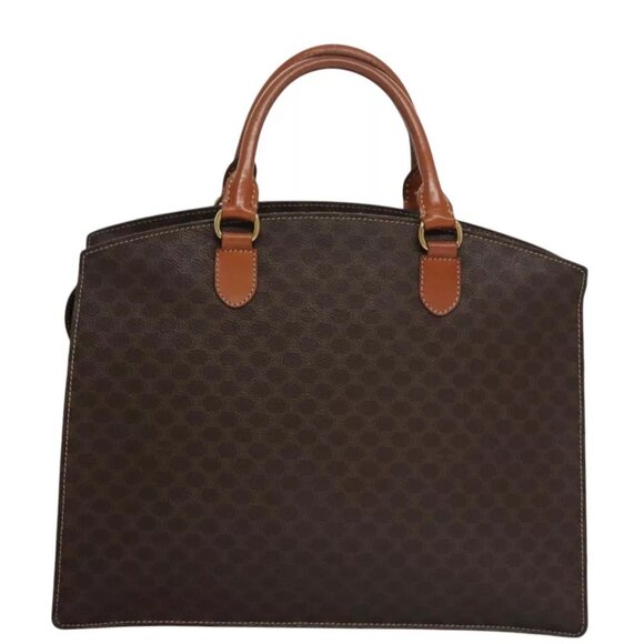 CELINE Macadam Canvas Hand Bag PVC Leather Brown Gold Auth - Picture 3 of 16